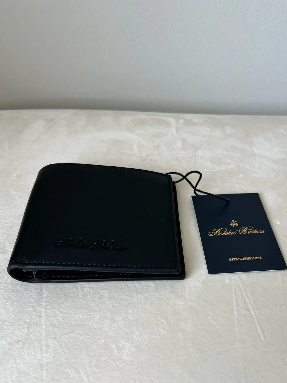 Brooks Brothers Black Leather Wallet with Embossed Logo NEW!!!